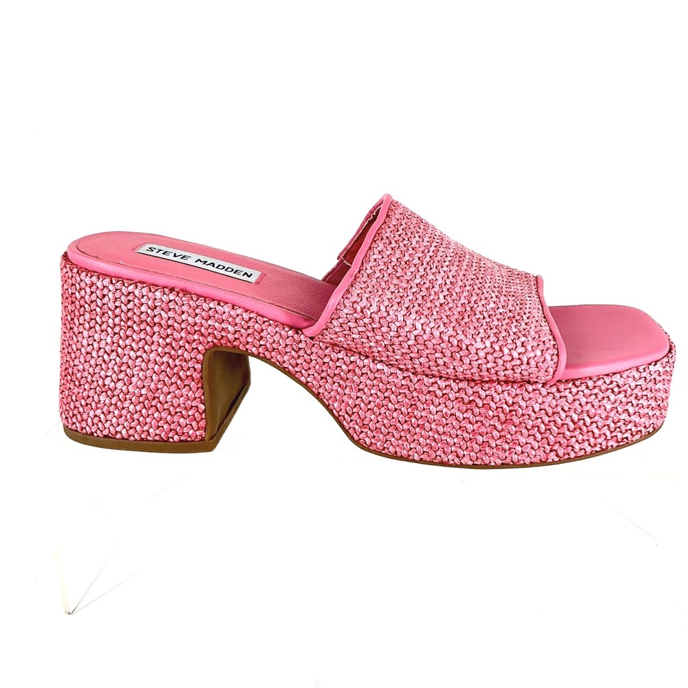 Steve‎ Madden Size 9 Pink Raffia Platform Block Heel Sandals NEW Reign $77